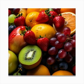 Fresh Kiwi Strawberries Grapes And Oranges Canvas Print