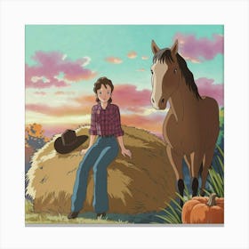 Girl And A Horse Canvas Print