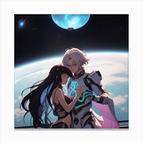 Anime Couple Hugging In Space Canvas Print