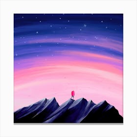Person Standing On Top Of Mountain Canvas Print