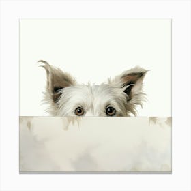 White Dog Peeking Out Of A Sign Canvas Print