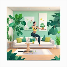 Yoga Girl In Living Room Canvas Print