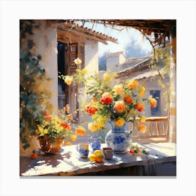 Flowers On The Window Sill Canvas Print