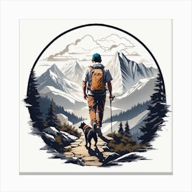 Man Hiking With Dog Canvas Print