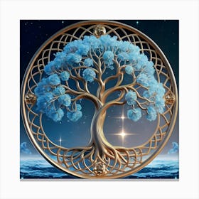 Blooming Skybluebluegold Tree Of Life In Silve (3) Canvas Print