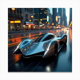 Futuristic Flying Car With Sleek Lines, Gliding Through Glowing City Streets 1 Canvas Print