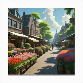 Flower Market In Amsterdam Canvas Print