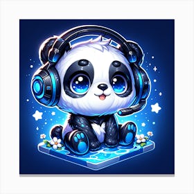 Panda Blue Headphones Canvas Print