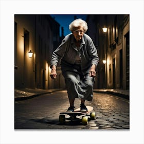 Grandma On A Skateboard Canvas Print