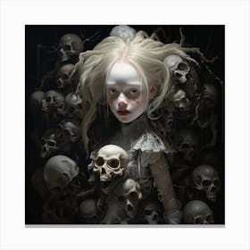 Young Girl Surrounded By Skulls Canvas Print