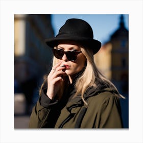 Woman Smoking A Cigarette Canvas Print