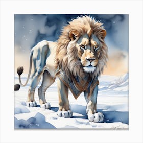 White Winter lion art Watercolor Canvas Print
