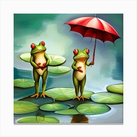 Rainy Day Frogs Canvas Print