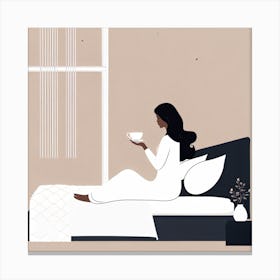 Woman In Bed With Cup Of Tea Canvas Print
