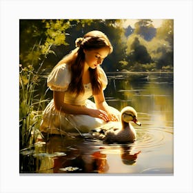 Girl And A Duck 2 Canvas Print