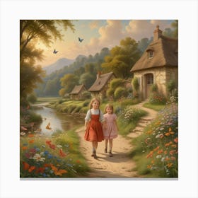 Two Girls Walking Down A Path 1 Canvas Print