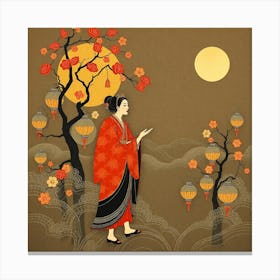 Chinese Woman With Lanterns Canvas Print