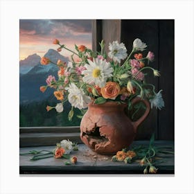 Sunset With Flowers Canvas Print
