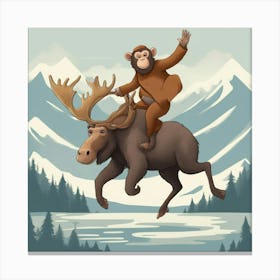 Monkey Riding A Moose Canvas Print