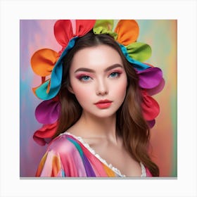 Beautiful Girl In Colorful Hat Canvas Print