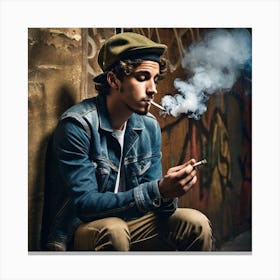 Young Man Smoking A Cigarette Canvas Print