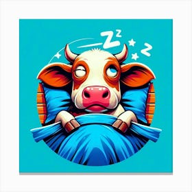 Cow Sleeping In Bed Canvas Print