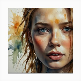 Watercolor Portrait Of A Girl 9 Canvas Print