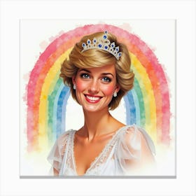 Elegant Princess Diana Smiling Against A Beautiful Watercolor Rainbow 1 Canvas Print