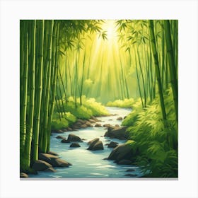A Stream In A Bamboo Forest At Sun Rise Square Composition 85 Canvas Print