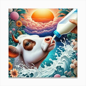 Cow Drinking Milk Canvas Print