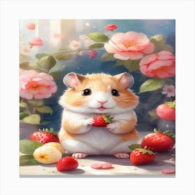 Hamster With Strawberries Canvas Print
