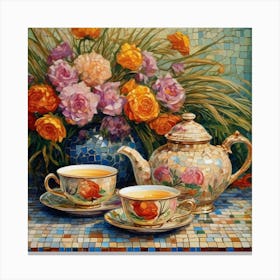 Teapot And Roses Canvas Print