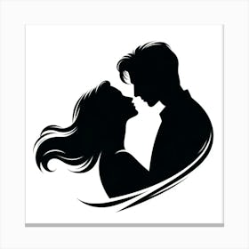 Title: "Silhouette of Affection"  Description: "Silhouette of Affection" is a striking black and white artwork that captures the tender closeness of a couple in silhouette. This piece, with its fluid lines and romantic allure, speaks to the heart of intimacy and companionship. It's an ideal choice for those looking to express love's timeless narrative in home decor, making it a prime selection for buyers seeking art that celebrates the essence of human connection. Canvas Print