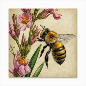 Bee On Pink Flowers Canvas Print