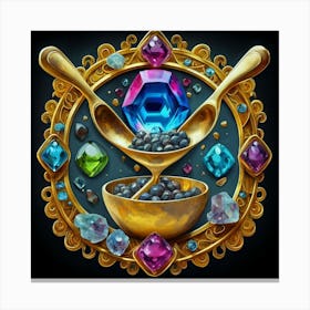 Logo made of gemstones extracted with a tablespoon. 13 Canvas Print