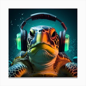 Turtle With Headphones Canvas Print