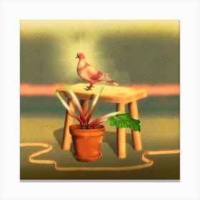 Pink pigeon, rhubarb, wall art, illustration  Stampe su tela