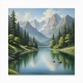 Lake In The Mountains art print 1 Canvas Print