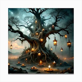 Ancient Tree With Lanterns 1 Canvas Print