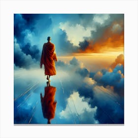 Monk Walk In Sky Reflection Color Paint Canvas Print