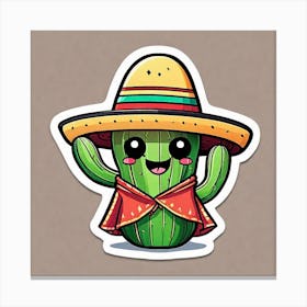 Cactus Wearing Mexican Sombrero And Poncho Sticker 2d Cute Fantasy Dreamy Vector Illustration (63) Canvas Print