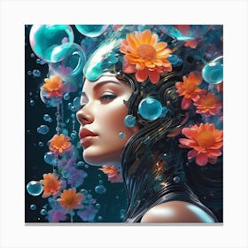 Woman With Flowers And Bubbles Canvas Print