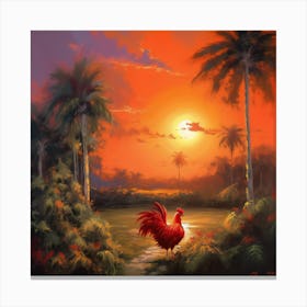 Rooster At Sunset Canvas Print