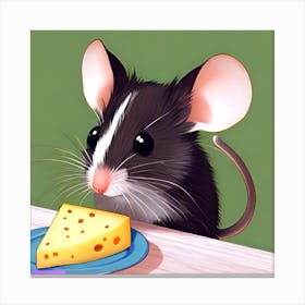 Pop Art Print | Mouse Critiques Cheese Block Canvas Print