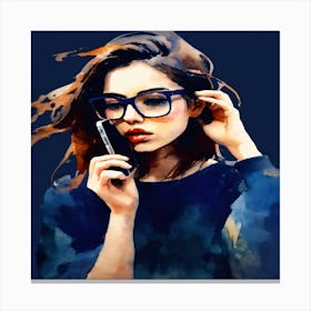 Girl Talking On Phone Canvas Print