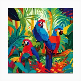 Parrots In The Jungle Fauvism Tropical Birds in the Jungle 8 Canvas Print