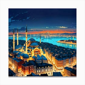 Blue Mosque At Night Canvas Print