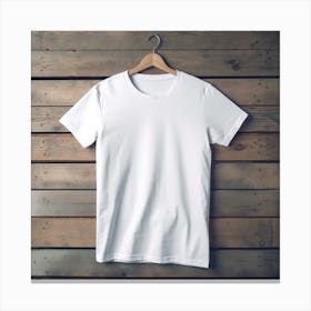 White T - Shirt Hanging On Wooden Wall Canvas Print