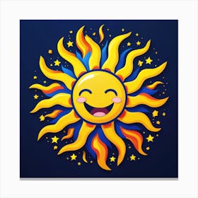 Lovely smiling sun on a blue gradient background 106 Canvas Print