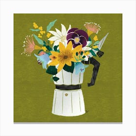 Flowers In A Coffee Pot Canvas Print